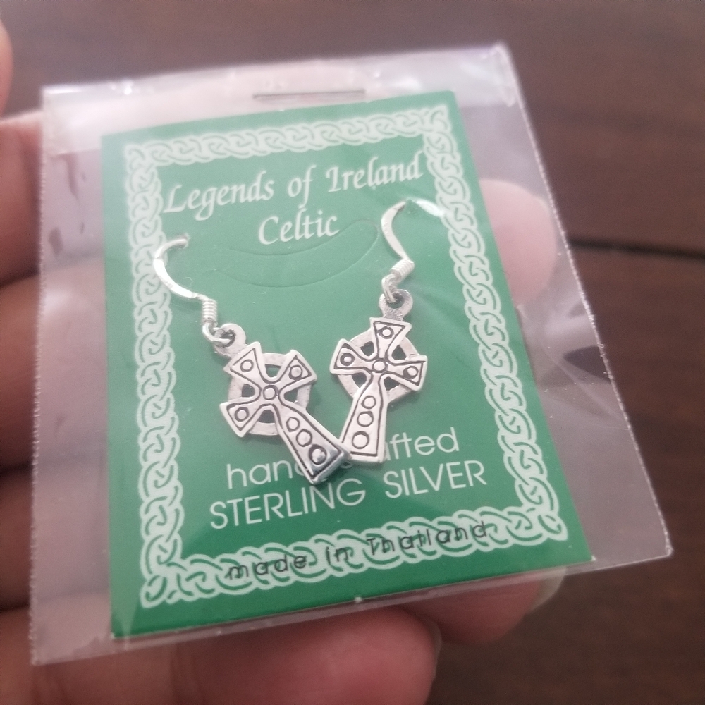 Celtic Sterling Silver Cross Dangle Earrings